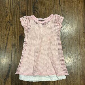 Pink crochet 🧶 dress with white underlay